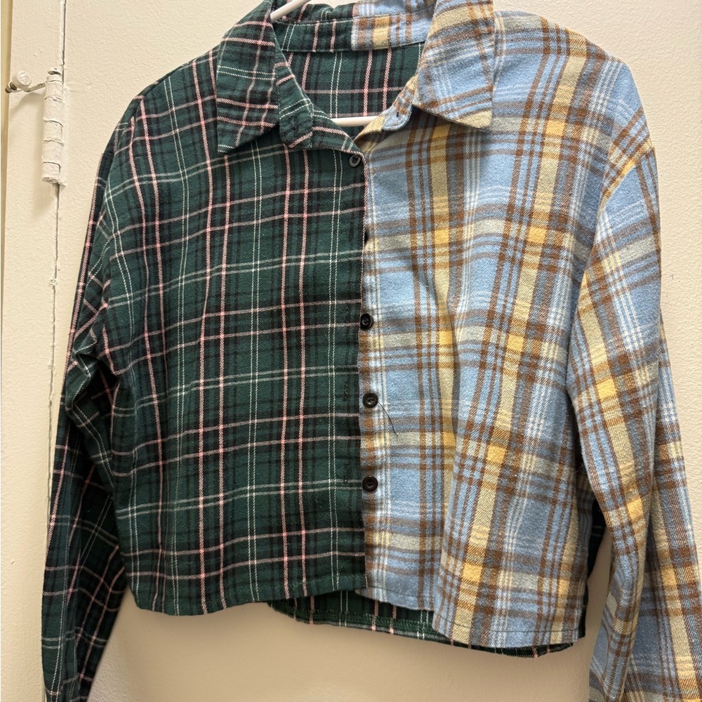Plaid Patchwork Button-Up Shirt